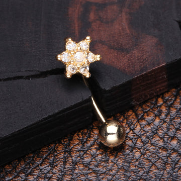 Detail View 1 of Golden Spring Flower Sparkle Curved Barbell-Clear Gem